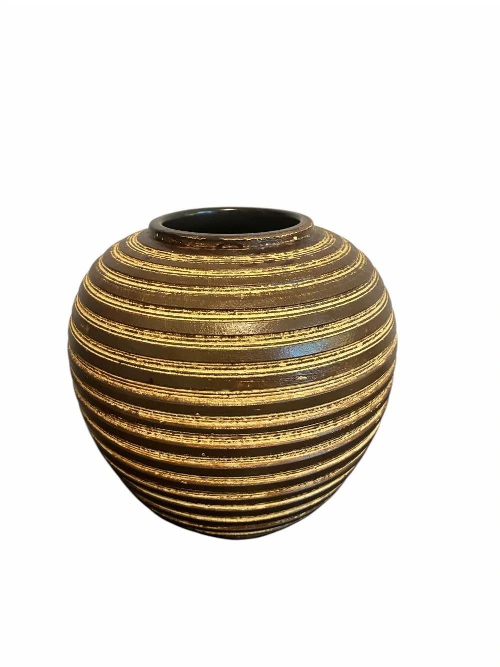 Vintage Dummler & Breiden German Pottery 1088/1 Brown Ribbed Sgraffito Vase MCM